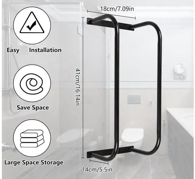 Alt view image 5 of 6 - 1 Pack Contemporary Metal Towel Rack, Wall Mounted Towel Holder for Rolled Towels, Space-Saving Bathroom Storage Organizer, No Electricity Needed, Towel Racks