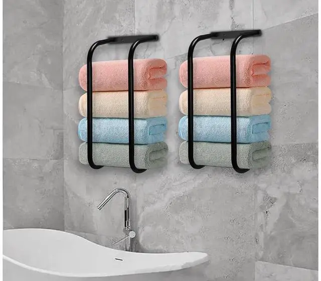 Alt view image 6 of 6 - 1 Pack Contemporary Metal Towel Rack, Wall Mounted Towel Holder for Rolled Towels, Space-Saving Bathroom Storage Organizer, No Electricity Needed, Towel Racks
