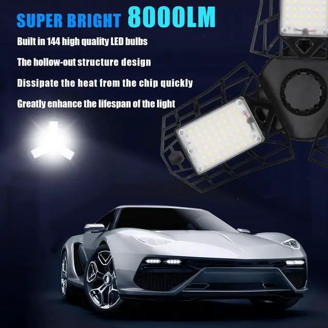 Alt view image 2 of 7 - SUNZOS 1pc 60W 8000LM 6500K Deformable LED Garage Light With 3 Adjustable Multi-Position LED Panels Light For Garage Workshop Basement Supermarket Warehouse