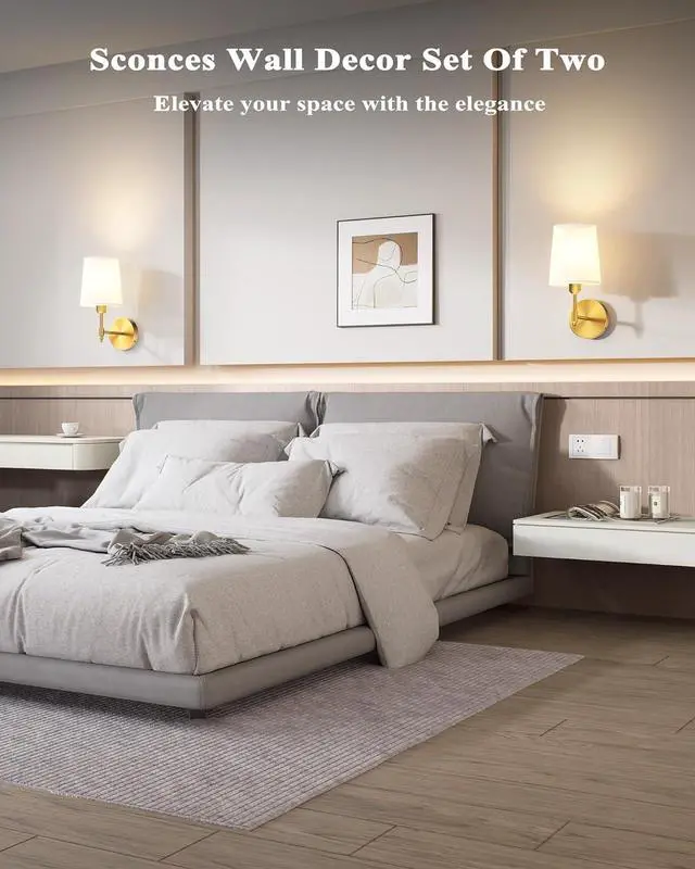 Alt view image 7 of 7 - Ouyulong Battery Operated Wall Sconces Set of 2, Wireless Rechargeable Dimmable Wall Light with 5600mAh RGB Bulb and Remote for Bedroom, Living Room, Hallway (Gold)