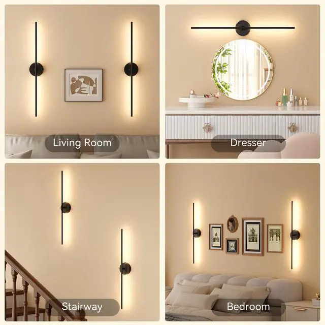 Alt view image 7 of 7 - Ouyulong Battery Operated Wall Sconces Set of 2, 8000mAh Wireless Rechargeable 3000-6000K Dimmable 350° Rotate Wall Light with Remote for Living Room, Bedroom 31.6in Black