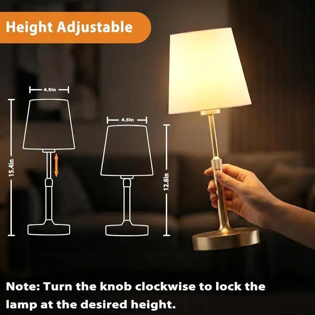 Alt view image 3 of 7 - CHARYJOD Cordless LED Table Lamp, 5200mAh Portables Rechargeable Battery Desk Lamp, Touch Bedside Lamp with Fabric Shade, Stepless Dimmable Light for Bedroom, Dining Room, Patio, Balcony