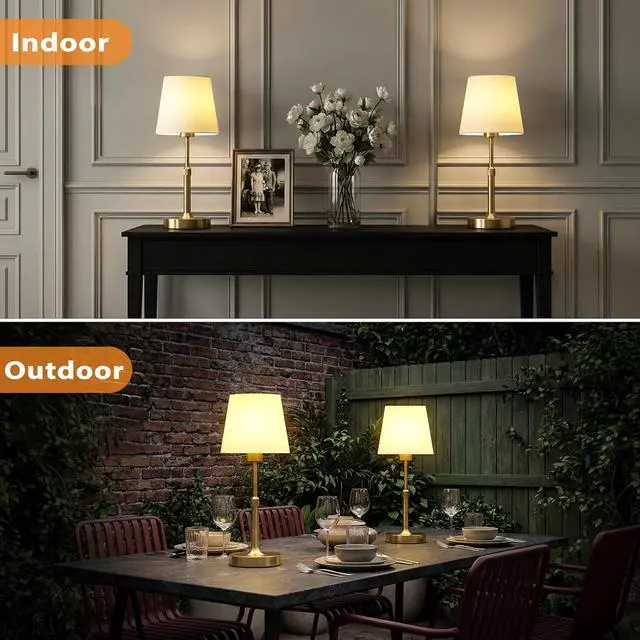Alt view image 6 of 7 - CHARYJOD Cordless LED Table Lamp, 5200mAh Portables Rechargeable Battery Desk Lamp, Touch Bedside Lamp with Fabric Shade, Stepless Dimmable Light for Bedroom, Dining Room, Patio, Balcony