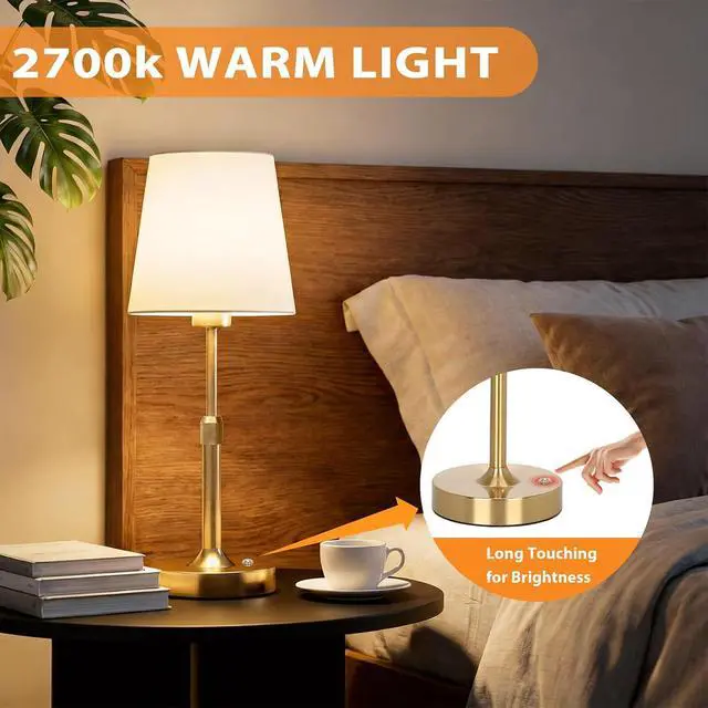 Alt view image 4 of 7 - CHARYJOD Cordless LED Table Lamp, 5200mAh Portables Rechargeable Battery Desk Lamp, Touch Bedside Lamp with Fabric Shade, Stepless Dimmable Light for Bedroom, Dining Room, Patio, Balcony