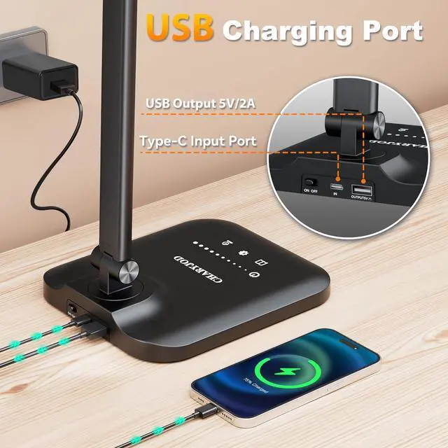 Alt view image 2 of 7 - CHARYJOD LED Desk Lamp for Office Home, Height Adjustable Architect Desk Light with USB Adapter, Stepless Dimming Desk Lamp Light for Reading, Study, Workbench