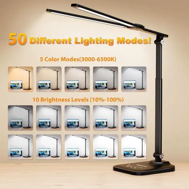 Alt view image 4 of 7 - CHARYJOD LED Desk Lamp for Office Home, Height Adjustable Architect Desk Light with USB Adapter, Stepless Dimming Desk Lamp Light for Reading, Study, Workbench