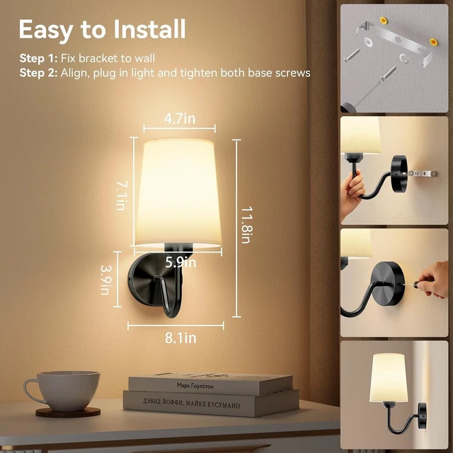 Alt view image 5 of 7 - Ouyulong Battery Operated Wall Sconces Set of 2, Wireless Rechargeable Dimmable Wall Light with RGB Bulb and Remote for Bedroom, Living Room, Hallway (Black)