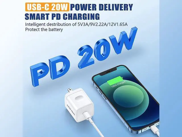 Alt view image 3 of 7 - iPhone 13 Charger, USB C Charger Block PD 3.0 Fast Charger, 20W Power Delivery USB C Wall Charger for iPhone 13 12 11 Pro Max XS XR X 8 Plus iPad Pro AirPods Pro Galaxy S20 10 9 Note 20 10 9 and More