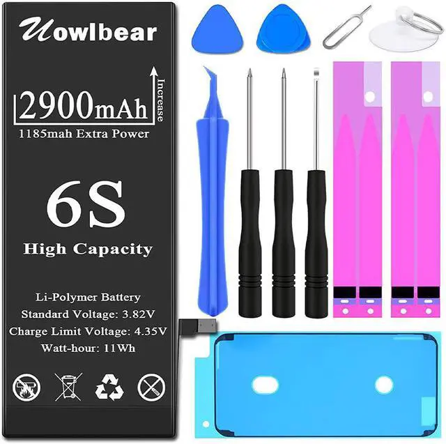 Main image of Battery for iPhone 6s, uowlbear 2900mAh Replacement Battery for iPhone A1688 A1633 A1700 with Complete Replacement Kits, Two Set Adhesive Strips and Seal -High Capacity 3 Year Warranty