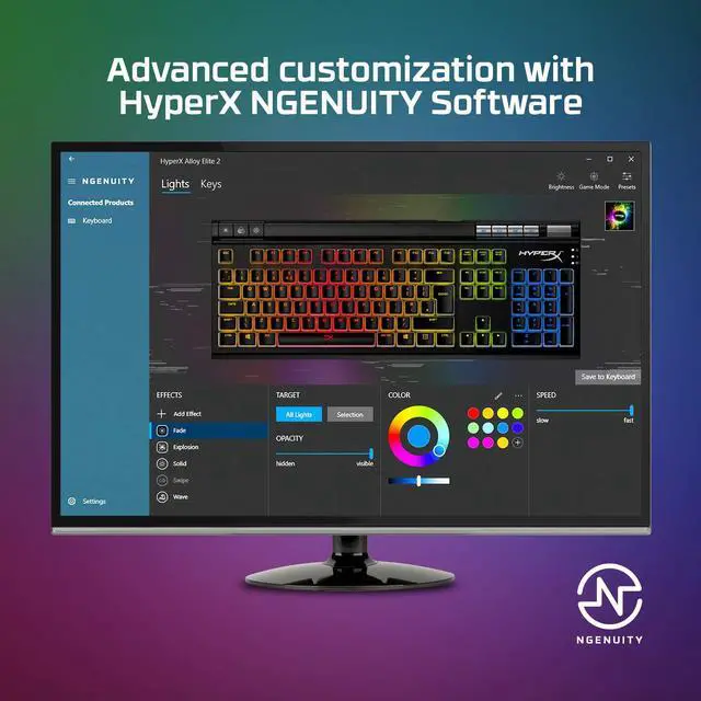 Alt view image 5 of 20 - HyperX Alloy Elite 2 Mechanical Gaming Keyboard, Software-Controlled Light & Macro Customization, ABS Pudding Keycaps, Media Controls, RGB LED Backlit - Linear Switch, HyperX Red
