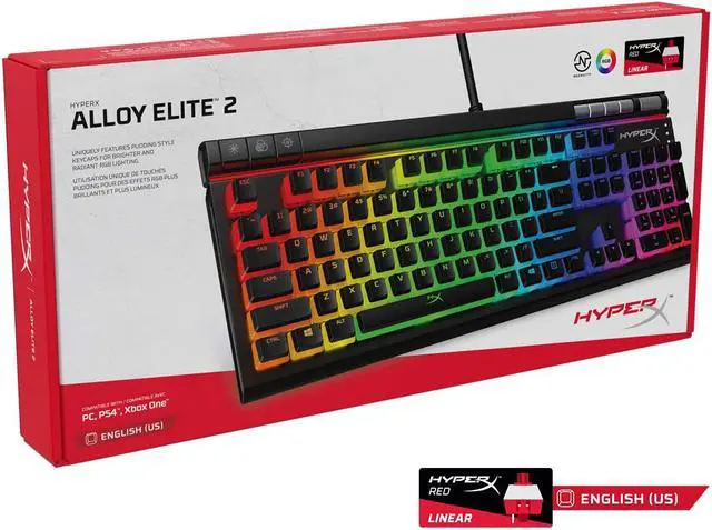 Alt view image 7 of 20 - HyperX Alloy Elite 2 Mechanical Gaming Keyboard, Software-Controlled Light & Macro Customization, ABS Pudding Keycaps, Media Controls, RGB LED Backlit - Linear Switch, HyperX Red