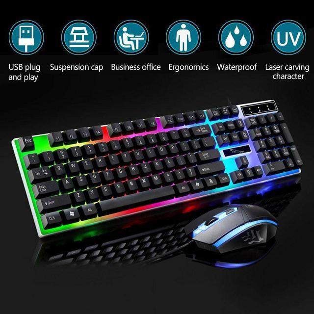 Rainbow LED Wired USB Gaming Keyboard Mouse Set For PC Laptop PS4 Xbox One 360 R 
