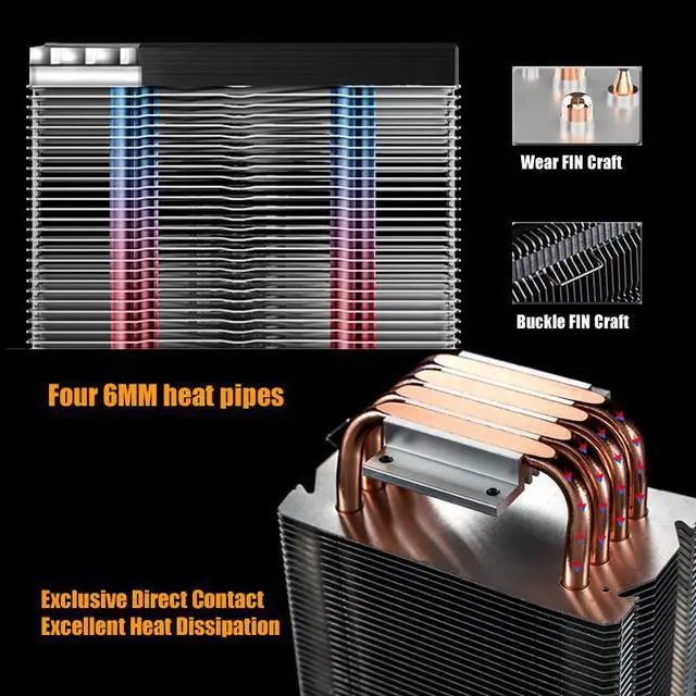 Alt view image 6 of 7 - CPU Cooler with 4 Direct Contact Heatpipes, CPU Air Cooler for Intel/AMD with 92mm PWM Fan