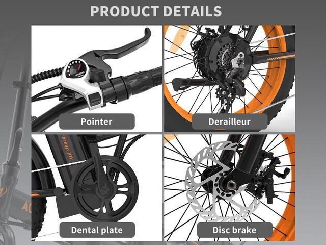 Alt view image 6 of 7 - AOSTIRMOTOR Electric Bike Folding A20 500W for Adults , 20" * 4" Fat Tire, with 36V 13AH Removable Lithium Battery, Travel Up to 20 Miles, Max Speed Up to 25 MPH(Black)