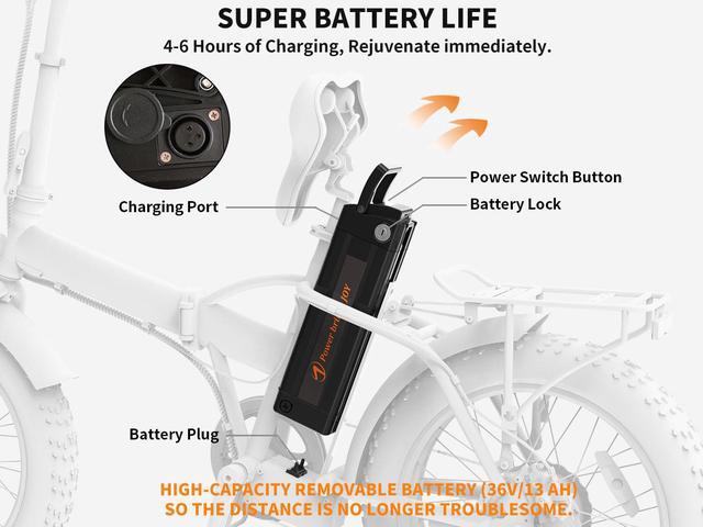 Alt view image 4 of 7 - AOSTIRMOTOR Electric Bike Folding A20 500W for Adults , 20" * 4" Fat Tire, with 36V 13AH Removable Lithium Battery, Travel Up to 20 Miles, Max Speed Up to 25 MPH(Black)