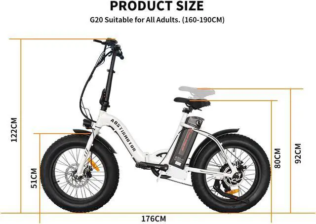 Alt view image 6 of 7 - AOSTIRMOTOR G20 500W Electric Bike for Adults , 20" * 4" Fat Tire, with 36V 13AH Removable Lithium Battery, Travel Up to 20 Miles, Max Speed Up to 25 MPH