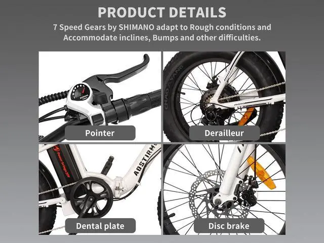 Alt view image 7 of 7 - AOSTIRMOTOR G20 500W Electric Bicycle for Adults , 20" * 4" Fat Tire, with 36V 13AH Removable Lithium Battery, Travel Up to 20 Miles, Max Speed Up to 25 MPH