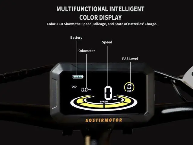 Alt view image 4 of 7 - AOSTIRMOTOR Electric Bike S18-1500W  with 1500W Brushless Motor,  48V 15AH Removable Lithium Battery, 26" * 4" Fat Tire Mountain Bike, Shimano 7-Speed, Suspension Fork, Up To 30MPH w/Rear Rack