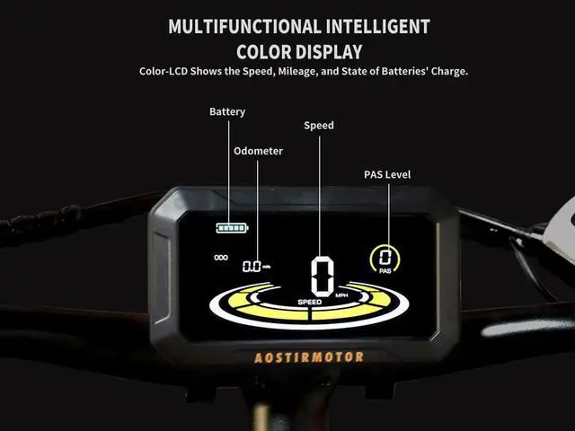 Alt view image 4 of 7 - AOSTIRMOTOR S18-1500W Electric Bike with 1500W Motor, 26" * 4" Fat Tire, 48V 15AH Removable Lithium Battery, Shimano 7-Speed, Suspension Fork, Up To 30MPH