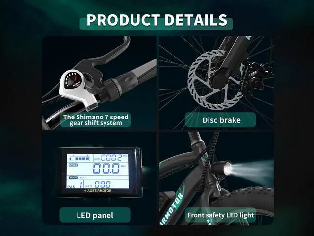 Alt view image 6 of 7 - AOSTIRMOTOR Electric Bike S07-P with 500W Motor , 26" Fat Tire, 36V 13AH Removable Lithium Battery, Max Speed 28MPH, Shimano 7-Speed, With Front Light