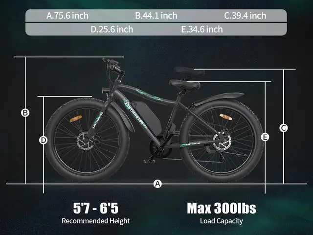 Alt view image 7 of 7 - AOSTIRMOTOR Electric Bike S07-P with 500W Motor , 26" Fat Tire, 36V 13AH Removable Lithium Battery, Max Speed 28MPH, Shimano 7-Speed, With Front Light