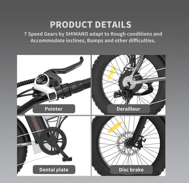 Alt view image 6 of 7 - AOSTIRMOTOR A30 750W Electric Bike, 20" Fat Tire, 48V 13AH Removable Lithium Battery, Max Speed 28MPH, Shimano 7-Speed, Front Fork Suspension