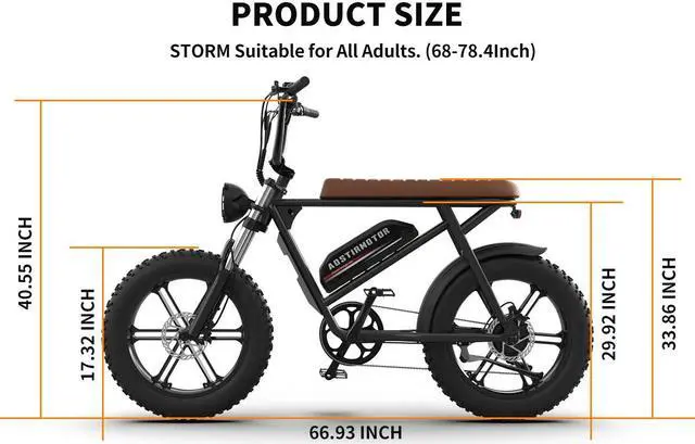 Alt view image 6 of 6 - AOSTIRMOTOR Electric Bike STORM for Adult 750W, 20Inch Fat Tire, 48V12.5AH Removable Battery, LED Headlight, Suspension Fork, Shimano 7 Speed Gears, Max Capacity 260LBS (Black)