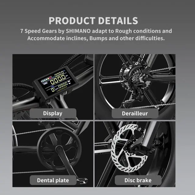 Alt view image 4 of 6 - AOSTIRMOTOR Electric Bike STORM for Adult 750W, 20Inch Fat Tire, 48V12.5AH Removable Battery, LED Headlight, Suspension Fork, Shimano 7 Speed Gears, Max Capacity 260LBS (Black)