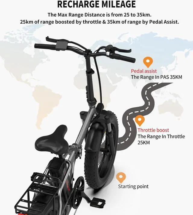 Alt view image 4 of 7 - AOSTIRMOTOR A30 750W Electric Bike, 20" Fat Tire, 48V 13AH Removable Lithium Battery, Max Speed 28MPH, Shimano 7-Speed, Front Fork Suspension