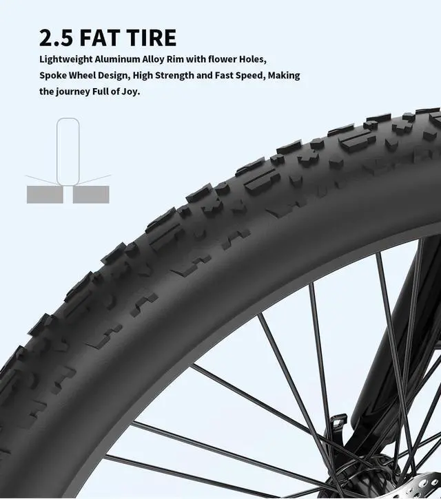 Alt view image 4 of 7 - Aostirmotor S05 Full Suspension 2.5" Tire Electric Bikes 500W for Adults All Terrain E-Bike 48V 15AH Removable Battery Electric Bike