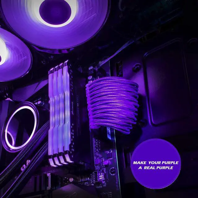 Alt view image 3 of 7 - KOZYFOX Sleeve Extension Power Supply Cable Custom Mod Braided Cable Kit with Combs, 18AWG ATX, 1 x 24P (20+4), 2 x 8P (4+4) CPU, 2 x 8P (6+2) GPU Set, 11.8 inch/30cm - Purple