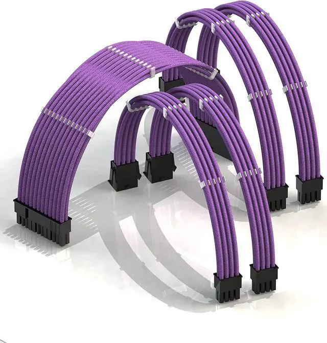 Main image of KOZYFOX Sleeve Extension Power Supply Cable Custom Mod Braided Cable Kit with Combs, 18AWG ATX, 1 x 24P (20+4), 2 x 8P (4+4) CPU, 2 x 8P (6+2) GPU Set, 11.8 inch/30cm - Purple