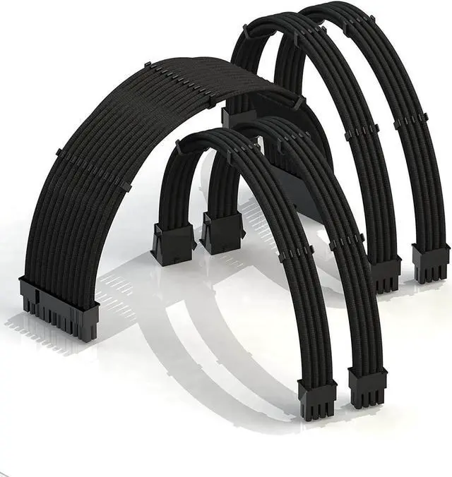 Main image of KOZYFOX Sleeve Extension Power Supply Cable Custom Mod Braided Cable Kit with Combs, 18AWG ATX, 1 x 24P (20+4), 2 x 8P (4+4) CPU, 2 x 8P (6+2) GPU Set, 11.8 inch/30cm - Black