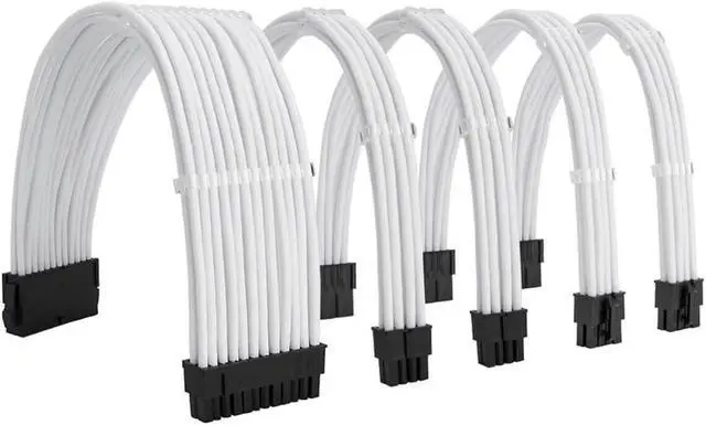 Main image of KOZYFOX Sleeve Extension Power Supply Cable Custom Mod Braided Cable Kit with Combs, 18AWG ATX, 1 x 24P (20+4), 2 x 8P (4+4) CPU, 2 x 8P (6+2) GPU Set, 11.8 inch/30cm - White