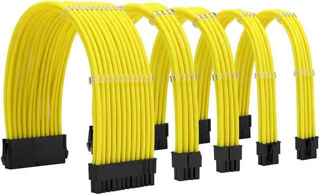 Main image of KOZYFOX Sleeve Extension Power Supply Cable Custom Mod Braided Cable Kit with Combs, 18AWG ATX, 1 x 24P (20+4), 2 x 8P (4+4) CPU, 2 x 8P (6+2) GPU Set, 11.8 inch/30cm - Yellow