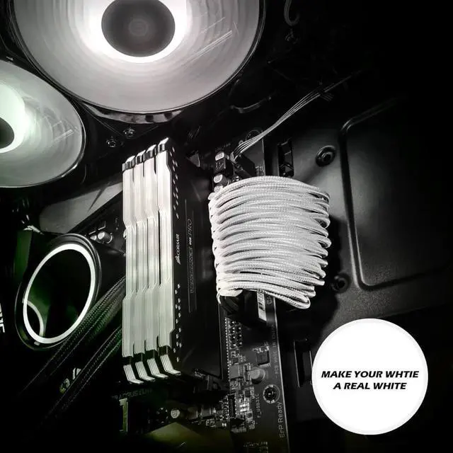 Alt view image 2 of 7 - KOZYFOX Sleeve Extension Power Supply Cable Custom Mod Braided Cable Kit with Combs, 18AWG ATX, 1 x 24P (20+4), 2 x 8P (4+4) CPU, 2 x 8P (6+2) GPU Set, 11.8 inch/30cm - White
