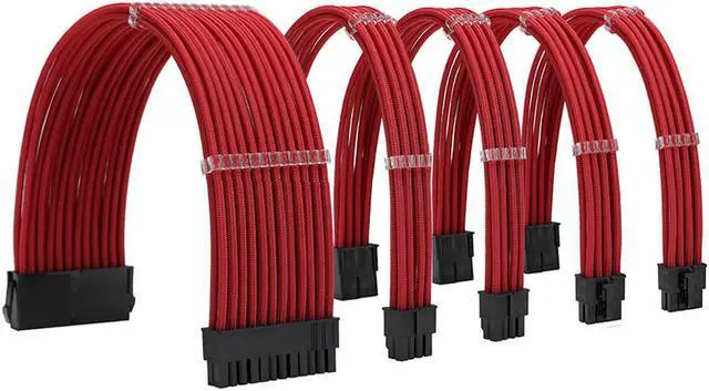 Main image of KOZYFOX Sleeve Extension Power Supply Cable Custom Mod Braided Cable Kit with Combs, 18AWG ATX, 1 x 24P (20+4), 2 x 8P (4+4) CPU, 2 x 8P (6+2) GPU Set, 11.8 inch/30cm - Red