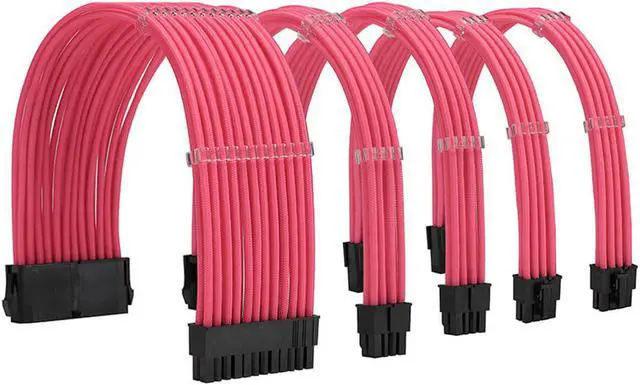 Main image of KOZYFOX Sleeve Extension Power Supply Cable Custom Mod Braided Cable Kit with Combs, 18AWG ATX, 1 x 24P (20+4), 2 x 8P (4+4) CPU, 2 x 8P (6+2) GPU Set, 11.8 inch/30cm - Pink