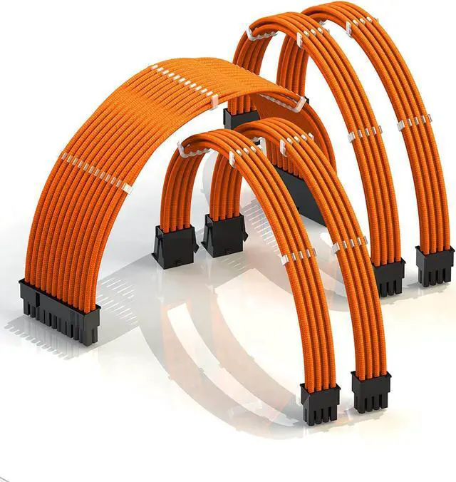 Main image of KOZYFOX Sleeve Extension Power Supply Cable Custom Mod Braided Cable Kit with Combs, 18AWG ATX, 1 x 24P (20+4), 2 x 8P (4+4) CPU, 2 x 8P (6+2) GPU Set, 11.8 inch/30cm - Orange