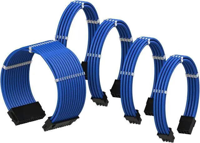 Main image of KOZYFOX Sleeve Extension Power Supply Cable Custom Mod Braided Cable Kit with Combs, 18AWG ATX, 1 x 24P (20+4), 2 x 8P (4+4) CPU, 2 x 8P (6+2) GPU Set, 11.8 inch/30cm - Blue