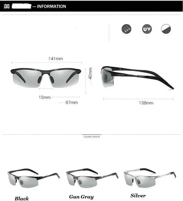 Alt view image 3 of 7 - KH Change Color Photochromic Sunglasses Men Women Titanium polarized Sun Glasses Chameleon Driving