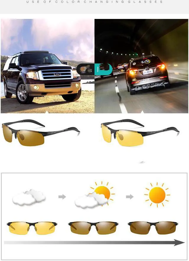 Alt view image 6 of 6 - KH Change Color Day and Night Photochromic Sunglasses polarized Sun Glasses Driving Glasses