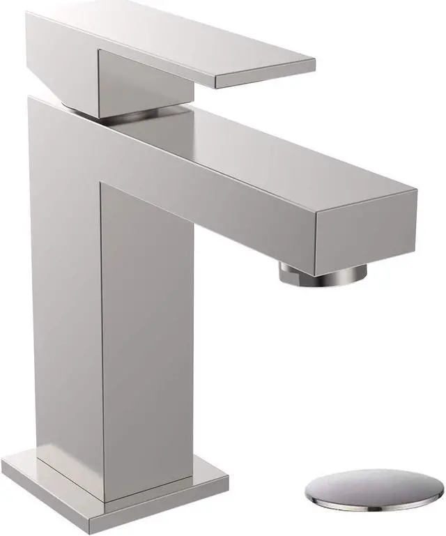 Main image of Bathroom Faucet Brushed Nickel Modern, Single Hole Bathroom Sink Faucet with Pop Up Drain Assembly, Leadfree Solid Brass Alwen bathroom faucet