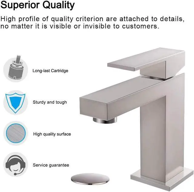 Alt view image 4 of 7 - Bathroom Faucet Brushed Nickel Modern, Single Hole Bathroom Sink Faucet with Pop Up Drain Assembly, Leadfree Solid Brass Alwen bathroom faucet