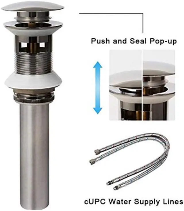 Alt view image 6 of 7 - Bathroom Faucet Brushed Nickel Modern, Single Hole Bathroom Sink Faucet with Pop Up Drain Assembly, Leadfree Solid Brass Alwen bathroom faucet