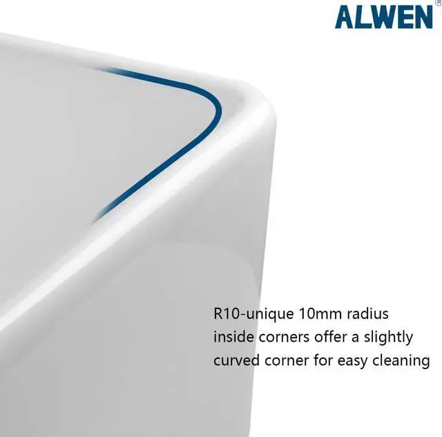 Alt view image 6 of 6 - 30 inch Fireclay Kitchen Sink Farmhouse Reversiable Single Bowl, ALWEN Apron White Single Bowl Sink with Stainless Steel Grid and Strainer
