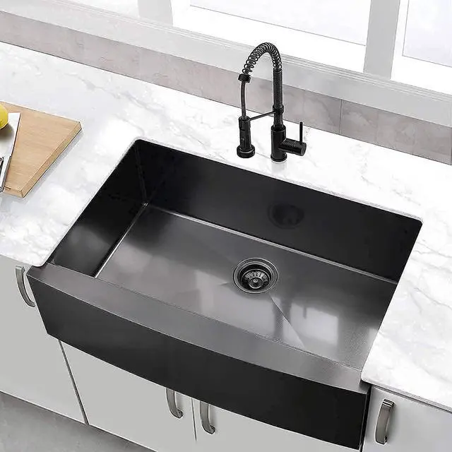 Alt view image 2 of 7 - 33 x 21 x 10 inch Black Farmhouse Sink 16 Gauge Stainless Steel Kitchen Sinks Apron Front Sink Gunmetal Black Single Bowl Kitchen Sink Modern Luxury Farm Sink