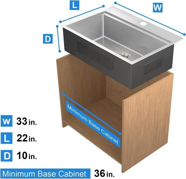 Alt view image 4 of 7 - 33 inch Topmount Drop in Workstation Ledge Kitchen Sink Single Bowl Stainless Steel 18 Gauge TIght Radius Sink