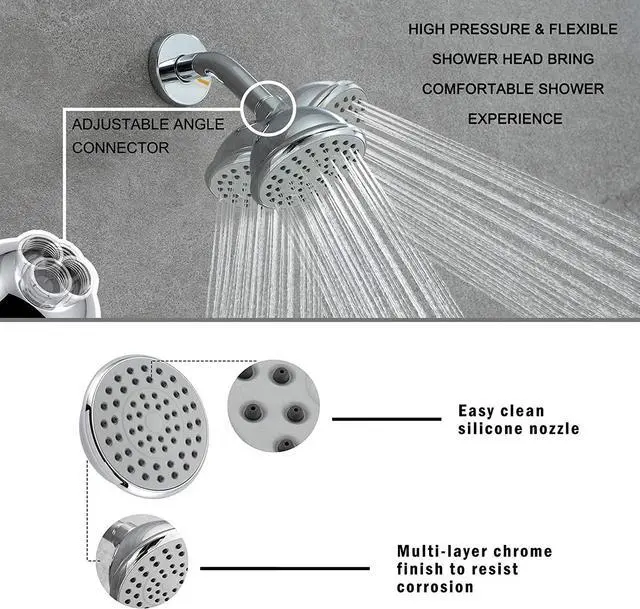 Alt view image 3 of 7 - Shower Faucets Sets Chrome, Tub and Shower Trim Kit with Pressure Balance Valve, Single Handle Trim Kit with 4 Inch Shower Head, Tub Spout with Diverter