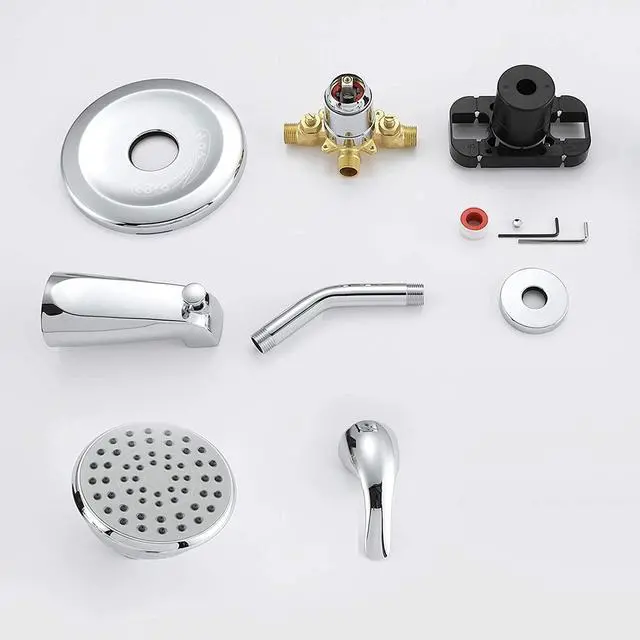Alt view image 6 of 7 - Shower Faucets Sets Chrome, Tub and Shower Trim Kit with Pressure Balance Valve, Single Handle Trim Kit with 4 Inch Shower Head, Tub Spout with Diverter
